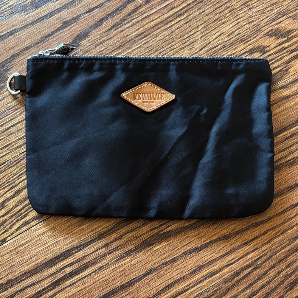MZ Wallace Black Nylon Zipper Pouch, Silver Hardware